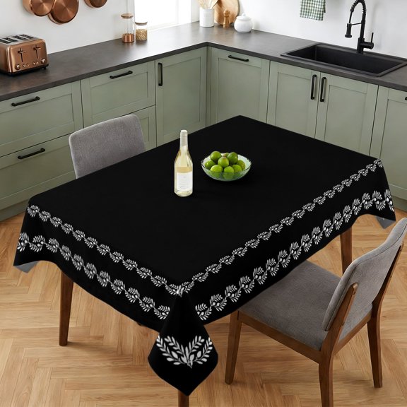 Solid Dark Background Table Cloth 52x70in, Waterproof Rectangle Tablecloth Wipeable Tablecloths Decorative Braided Border Table Covers for Dining Tables Party Indoor Outdoor