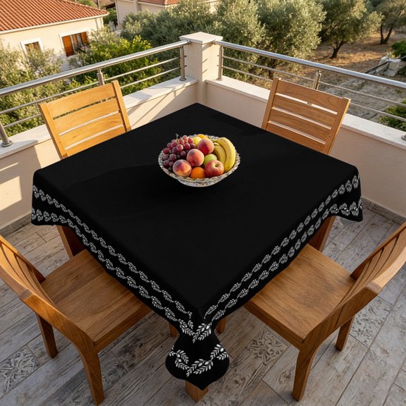 Solid Dark Background Table Cloth 60x60in, Waterproof Square Tablecloth Wipeable Tablecloths Decorative Braided Border Table Covers for Dining Tables Party Indoor Outdoor