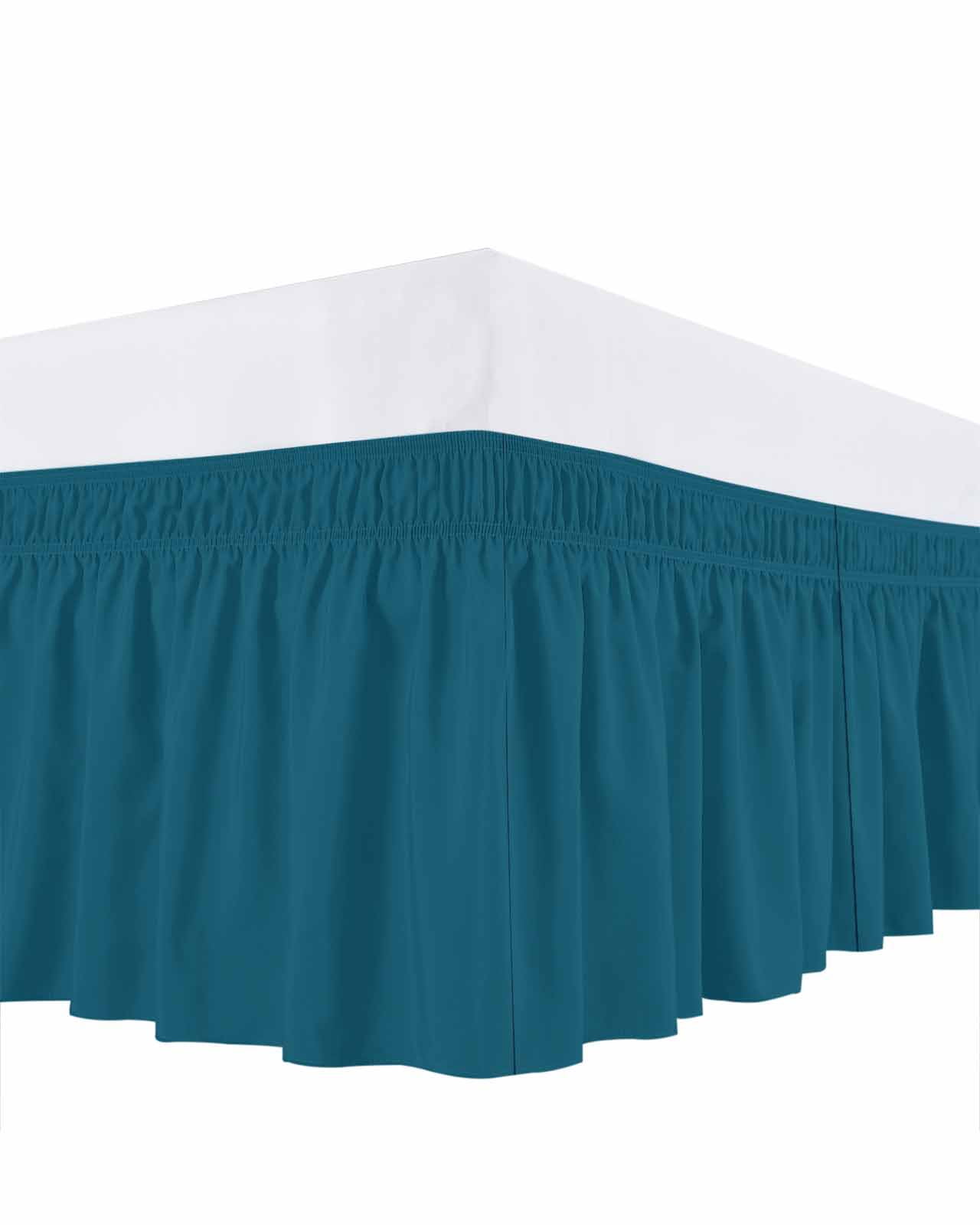 Solid Dark Bed Skirt Teal Bed Skirts King Size 16 Inch Drop, Wrap Around Dust Ruffle&nbsp;Bedskirt with Adjustable Elastic Belt for Queen Size Beds