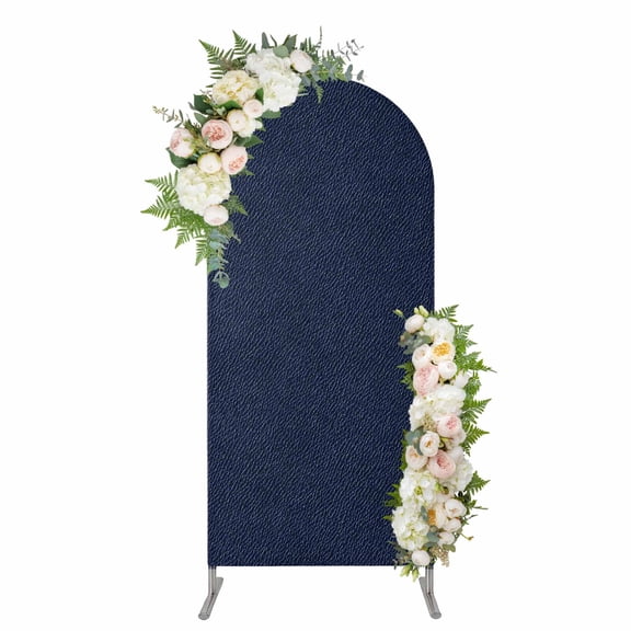 Solid Dark Blue Arch Backdrop Cover 4FT, Minimalism Abstract Denim Texture Spandex Fitted Stretchy Arch Stand Covers, Round Top Chiara Backdrop Cover for Wedding Party Birthday Baby Shower