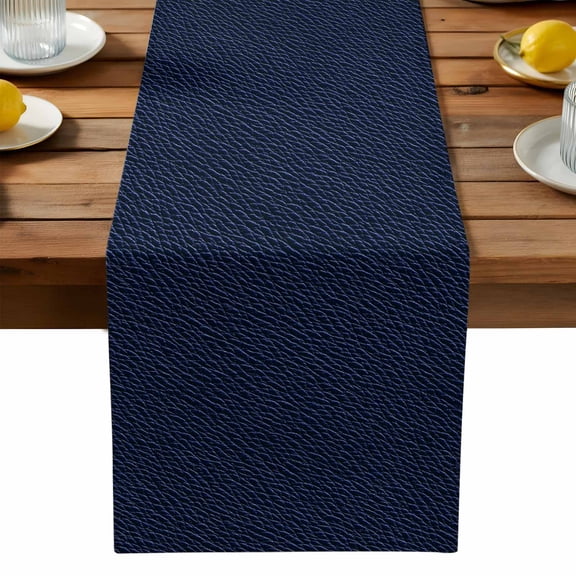 Solid Dark Blue Cotton Linen Table Runner for Dining Kitchen, Minimalism Abstract Denim Texture Wedding Outdoor Party Tablerunners Decoration, Dresser Scarf Coffee Tablecloth Runners 13x36 Inches
