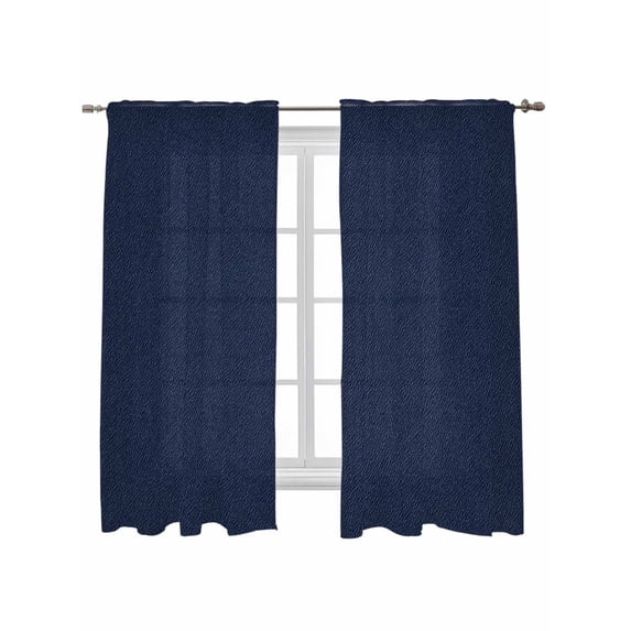 Solid Dark Blue Curtains 72 Inch Length, Sheer Curtains for Bedroom Living Room Window Minimalism Abstract Denim Texture Rod Pocket Voile Drapes Kitchen Curtains Small Half Window 52"x72" 2 Panels