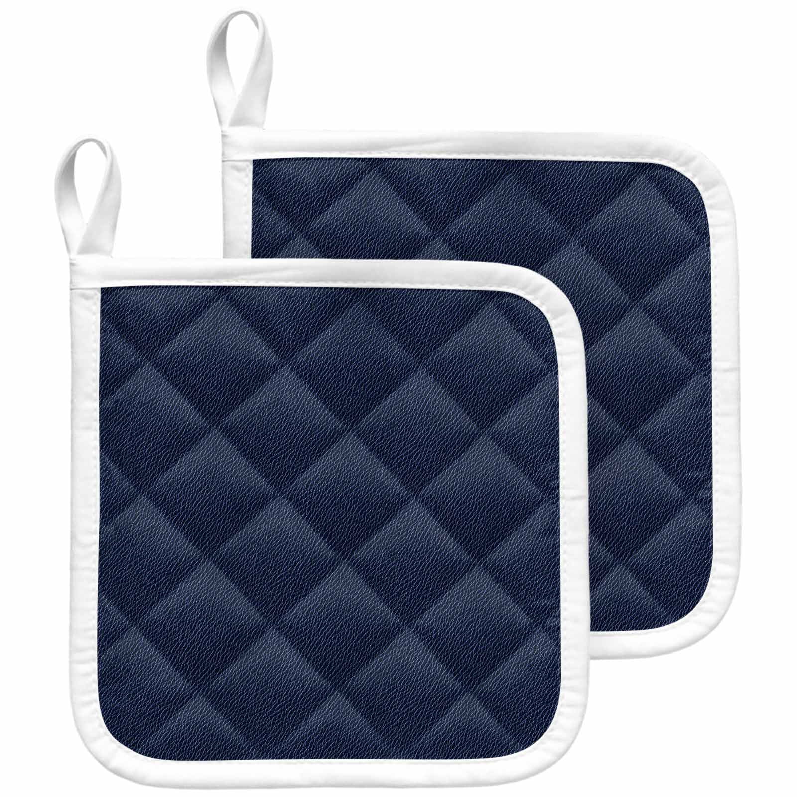 Solid Dark Blue Pot Holders for Kitchen Heatproof Potholder, 2 Pack Minimalism Abstract Denim Texture Hot Pads Multipurpose Oven Pads Cloth Potholders Trivet for Cooking and Baking