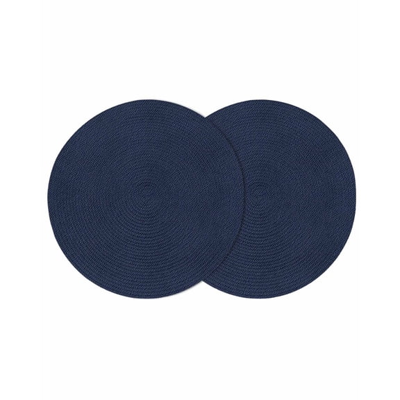 Solid Dark Blue Round 13 Inch Placemats Set of 2, Minimalism Abstract Denim Texture HeatResistant Non Slip Place Mats for Dining Table, Wipeable Braided Kitchen Table Mats for Housewarming