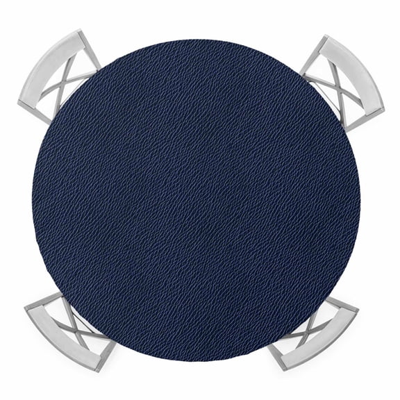 Solid Dark Blue Round Tablecloth for 36-44 Inch Tables, Fitted Table Cover with Elastic Edge, Minimalism Abstract Denim Texture Waterproof Outdoor Table Cloth Protector for Patio Garden Dinner Picnic