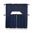 thumbnail image 1 of Solid Dark Blue Swag Curtains for Living Room/Bedroom Windows, Minimalism Abstract Denim Texture Kitchen Curtains and Valances Set 36 Inch Length, Light Filtering Swags Valance Curtain Panels, 1 of 5