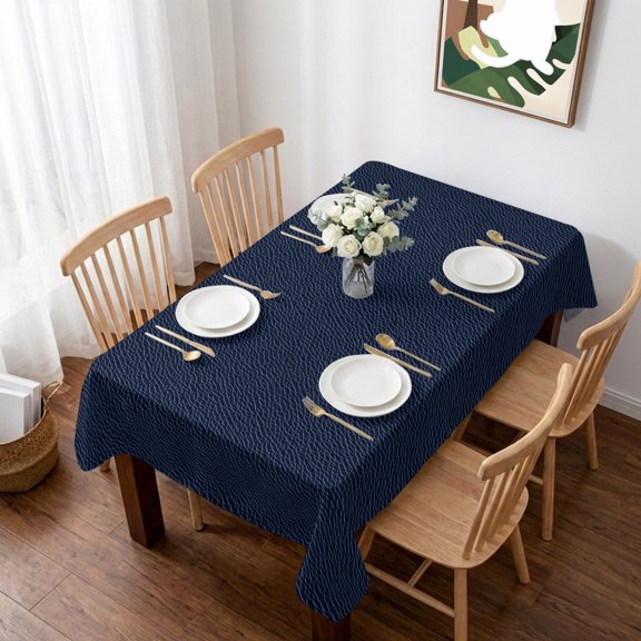 Solid Dark Blue Table Cloth Waterproof Tablecloths, Minimalism Abstract Denim Texture Tablecloth Dining Table Cover for Kitchen Party Tabletop Outdoor, Rectangle Tablecloth 60x102 Inch