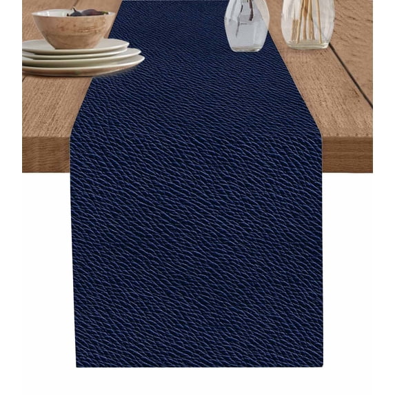 Solid Dark Blue Table Runner Cotton Linen 108 Inch Holiday Dresser Scarves, Minimalism Abstract Denim Texture Tablerunner for Kitchen Coffee Dining Bedroom Living Room Dinner Scarf Décor 13''x108''