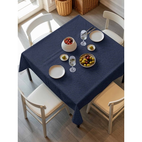 Solid Dark Blue Tablecloth Square Table Cloth 54x54,Waterproof Outdoor Table Cloth Covers Decorative Table Protector ,Minimalism Abstract Denim Texture Washable Table Cover for Kitchen Dinning Party