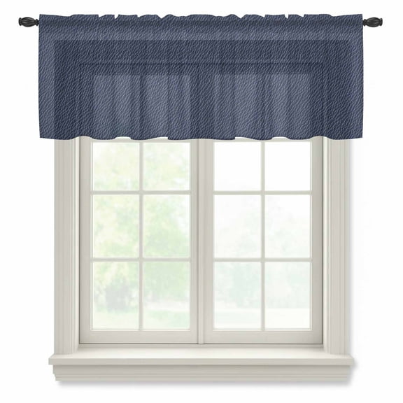 Solid Dark Blue Valance Curtains for Kitchen/Living Room/Bathroom/Bedroom Window, Rod Pocket Small Topper Half Short Window Curtains Voile Sheer Scarf, Minimalism Abstract Denim Texture 42"x12"