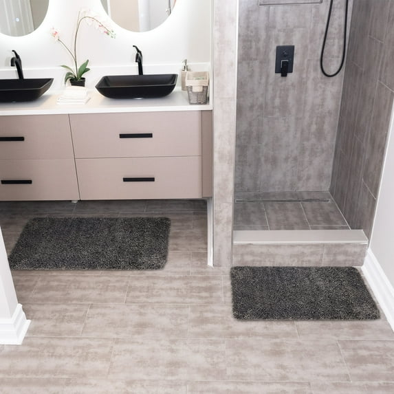 Solid Dark Gray Bathroom Rugs Sets, Shower Rugs with Toilet Rugs U Shaped, Non Slip Bath Mats, Machine Washable Bath Mat, Absorbent Bath Mat, Bathroom Decor
