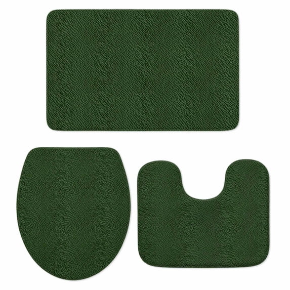 Solid Dark Green Bath Mat 3 Piece Bathroom Rug Set, Retro Minimalism Abstract Denim Texture Non Slip Bath Rug Contour Mat and Toilet Lid Cover, Absorbent Shower Mats Soft Bath Rugs and Mats Sets