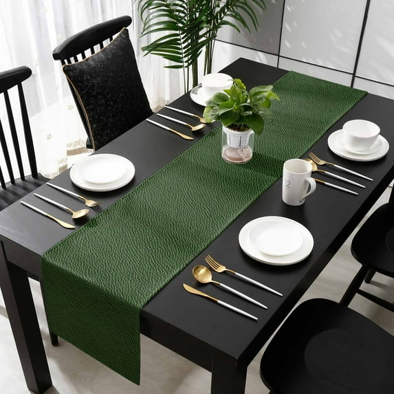 Solid Dark Green Cotton Linen Small Table Runner 13 x 48 inch Retro Minimalism Abstract Denim Texture Non-slip Rectangular Dining Table Decor for Wedding Party Holiday Dinner