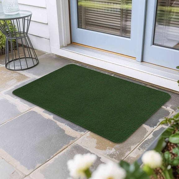 Solid Dark Green Door Mat Indoor Outdoor,Retro Minimalism Abstract Denim Texture Non Slip Welcome Mat with Rubber Backing,Absorbent Fabric Front Door Mats Entryway Rug for Home Patio Entrance 24"x36"