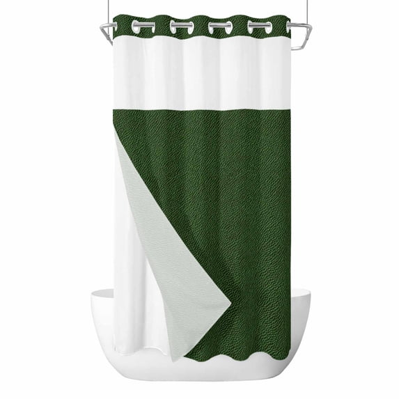 Solid Dark Green No Hook Shower Curtain Waterproof,Bathroom Curtains with Snap in Liners and See Through Top Window,Retro Minimalism Abstract Denim Texture Hotel Bathtub Curtains Shower 54"Wx78"L