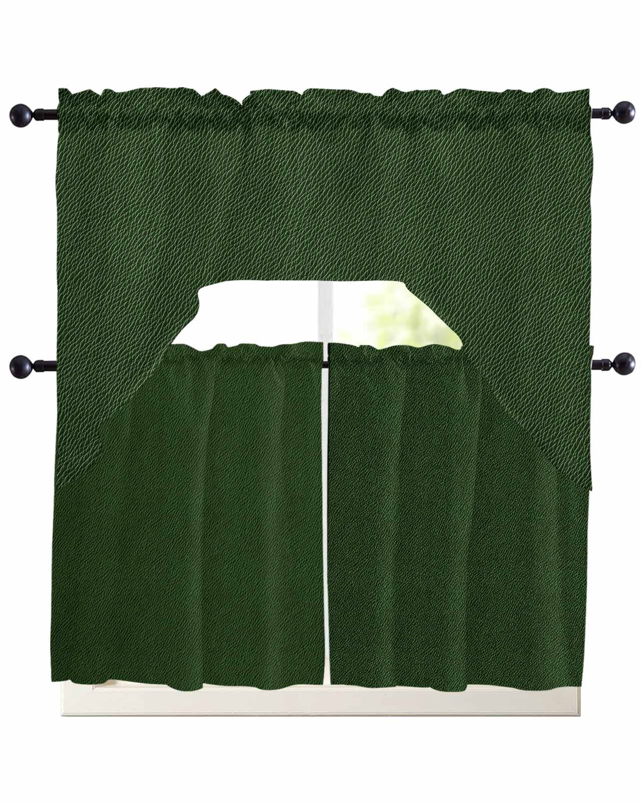 Solid Dark Green Kitchen Curtains Swag Valance and Tier Curtains Set 24 ...