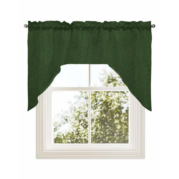 Solid Dark Green Kitchen Curtains Swag Valance for Windows/Bathroom/Cafe, Retro Minimalism Abstract Denim Texture Rod Pocket Drape Panel Swag Curtains Valance for Bedroom/Living Room 56"x36"