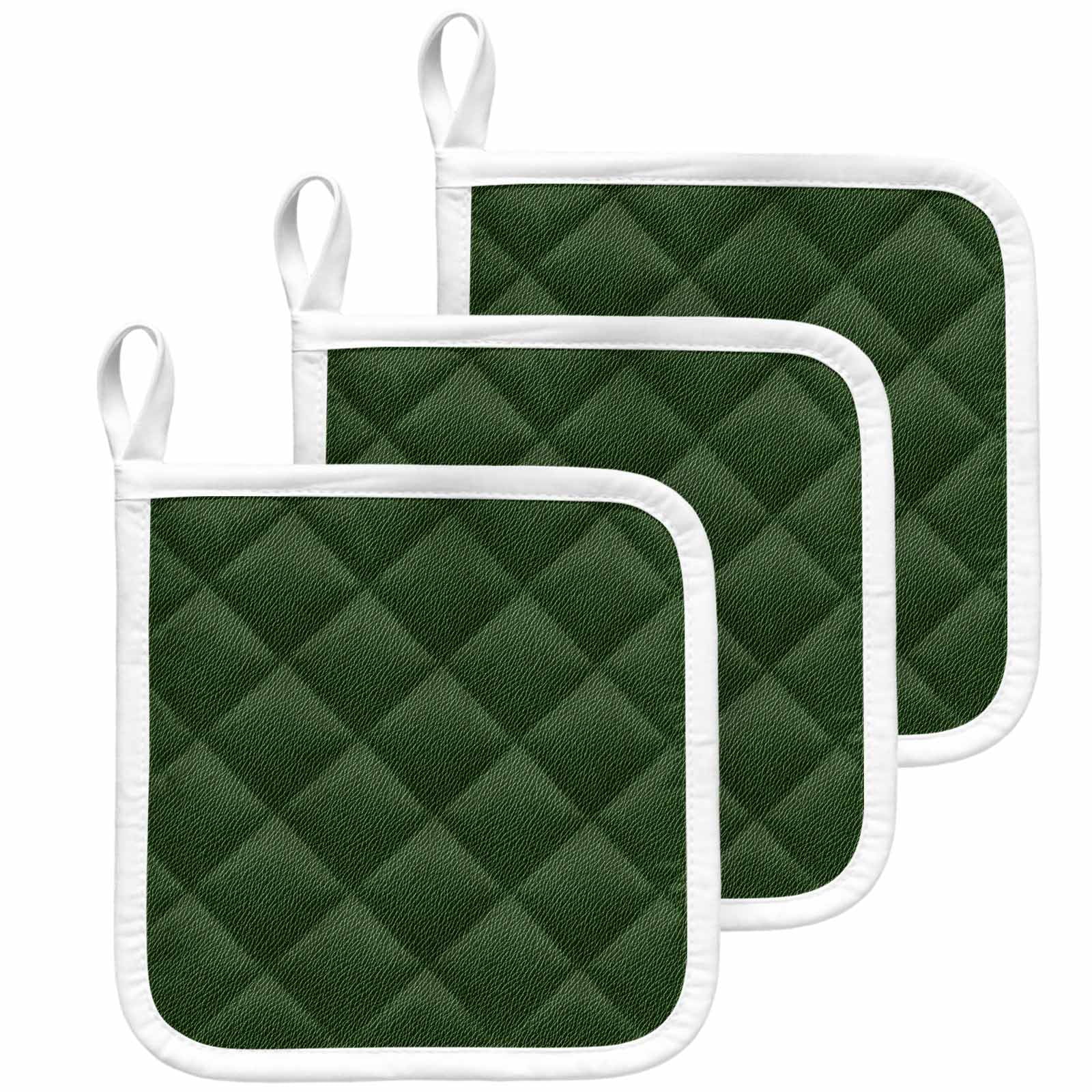 Solid Dark Green Pot Holders for Kitchen Heatproof Potholder, 3 Pack Retro Minimalism Abstract Denim Texture Hot Pads Multipurpose Oven Pads Cloth Potholders Trivet for Cooking Baking
