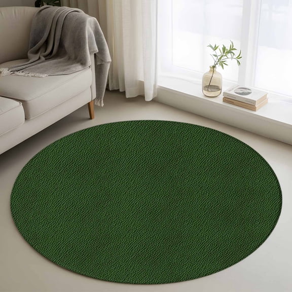 Solid Dark Green Round Area Rug 3.3 FT, Non Slip Small Entryway Kitchen Mat, Retro Minimalism Abstract Denim Texture Washable Soft Circular Rug Non-Shedding Door Mat for Bathroom Playroom Kids Room