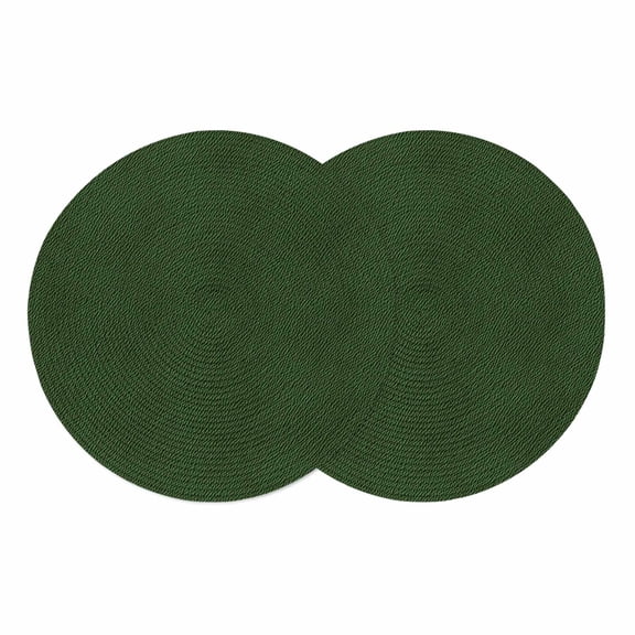 Solid Dark Green Round Placemats Set of 2 Retro Minimalism Abstract Denim Texture Place Mats Indoor Woven Table Mats Washable Heat-Resistance Braided Dining Table Placemats for Kitchen Party 15 Inch