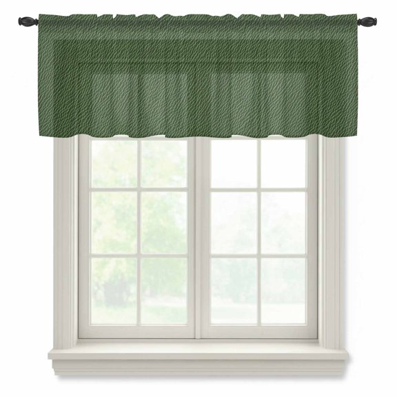 Solid Dark Green Sheer Curtains Valances for Windows Retro Minimalism Abstract Denim Texture Chiffon Kitchen Valances for Cafe, Voile Window Treatments Curtains for Living Room Bedroom, 42"x12"