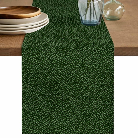 Solid Dark Green Short Table Runner 36 Inches Long,Retro Minimalism Abstract Denim Texture Cotton Linen Table Runners Dresser Scarves,Tabletop Scarf Furniture Cover for Home Dinner Party 13"x36"