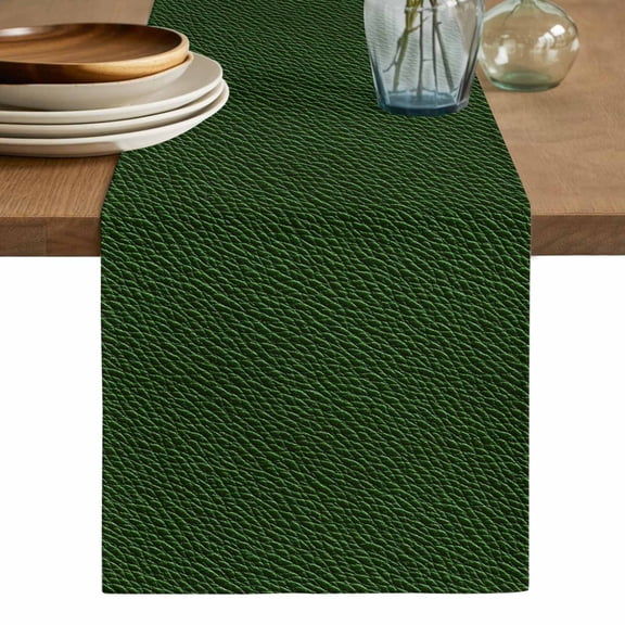 Solid Dark Green Table Runner, Retro Minimalism Abstract Denim Texture Washable Cotton Linen Table Runners 48 Inches Long, Dresser Scarf Runner for Nightstand/Coffee/End Tables 13''x48''