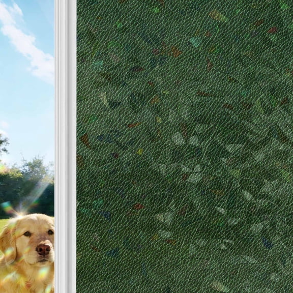 Solid Dark Green Window Privacy Film Stain Glass,Reusable Decorative Rainbow Window Film,Retro Minimalism Abstract Denim Texture Static Cling Sun Blocking Stickers Decals Covers 17.7" x 39.3" (2pcs)