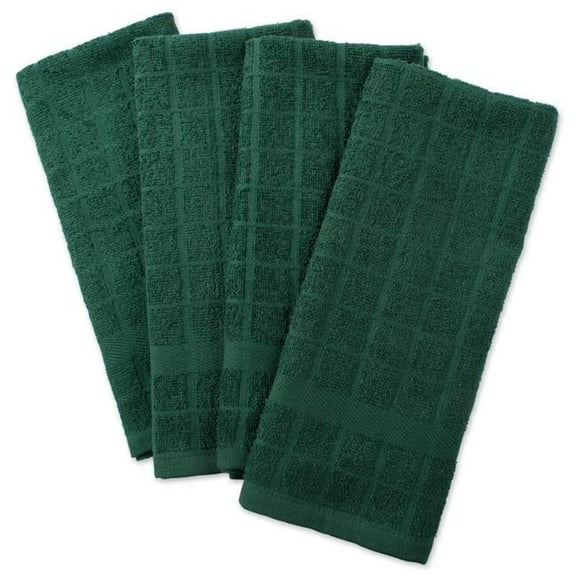 Solid Dark Green Windowpane Terry Dishtowel Set - Set of 4