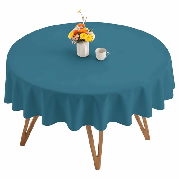 Solid Dark Round Tablecloth 60 inches Teal Waterproof Oil-Proof Table Cloth Round Table Cover for Holiday Party Picnic Dinner Decor Indoor and Outdoor Use