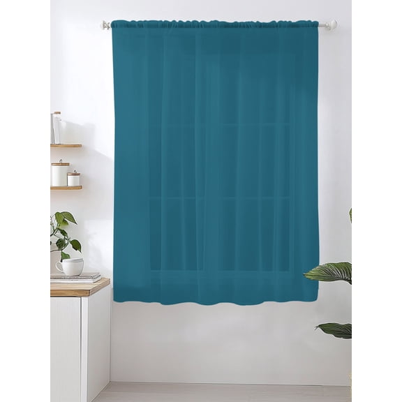 Solid Dark Sheer Curtains 63 Inch Long 1 Panel Teal Light Filterring Curtain Drapes Rod Pocket Voile Window Curtain for Living Room Bedroom 52" x 63"