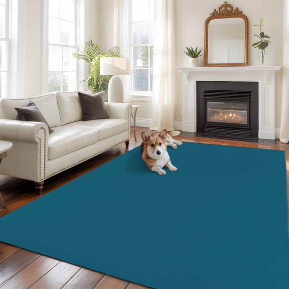 Solid Dark Washable Area Rug 5x7 Teal Low-Profile Large Area Rugs with Non Slip Backing Indoor Floor Carpet for Entrance Living Room Bedroom Home Office