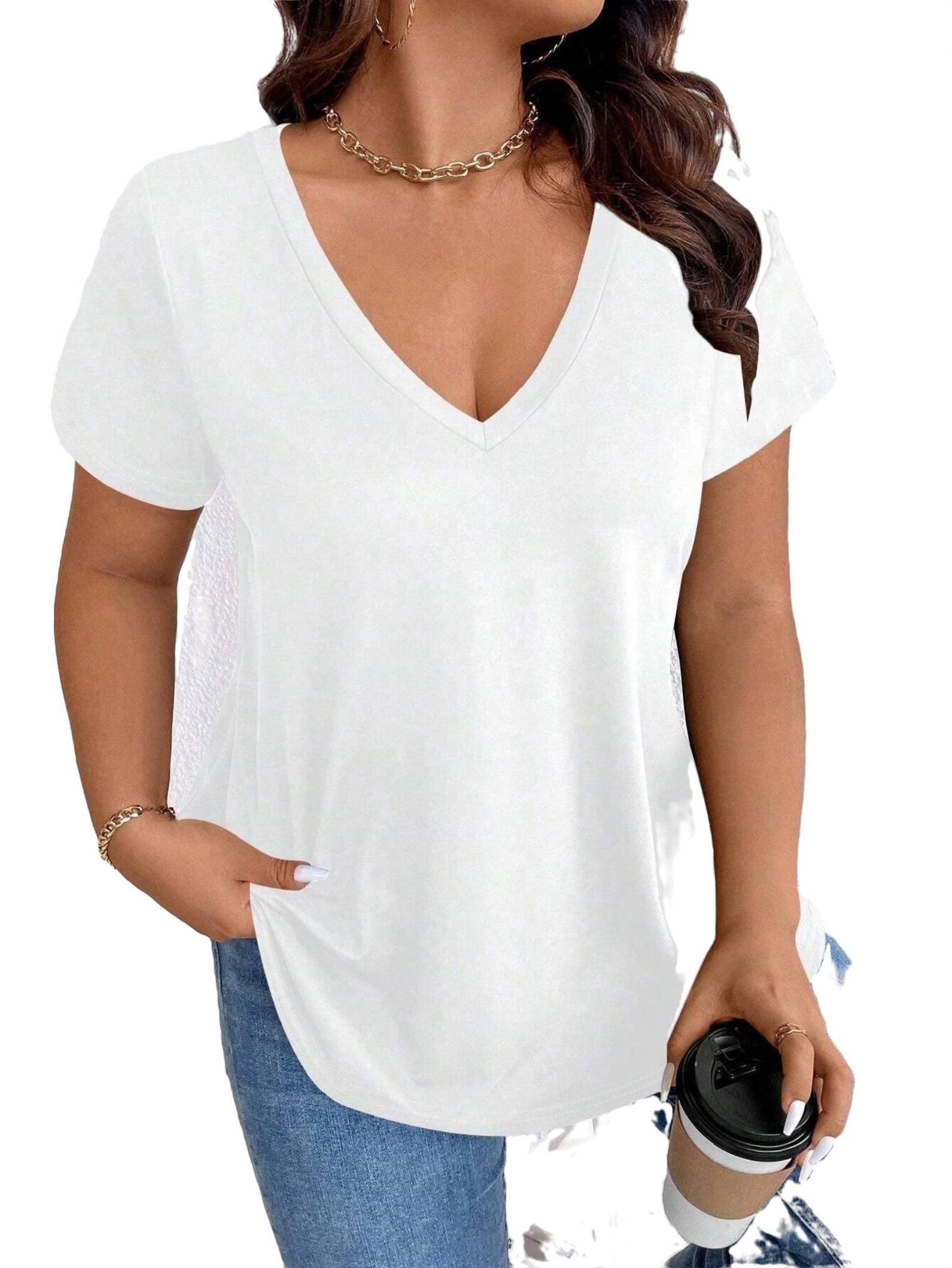 Deep v neck t shirts plus size on sale