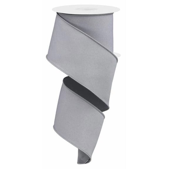 Solid Diagonal Weave Wired Edge Ribbon, 10 Yards (2.5 Inch, Grey)
