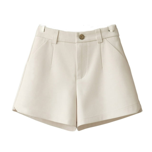 Solid Dress Shorts for Women Business Casual High Waisted Wide Leg Button Flat Front Pleated Office Ladies Work Short with Pockets