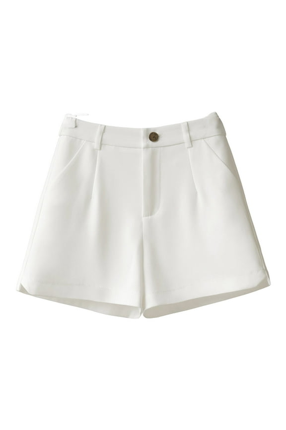 Solid Dress Shorts for Women Business Casual High Waisted Wide Leg Button Flat Front Pleated Office Ladies Work Short with Pockets