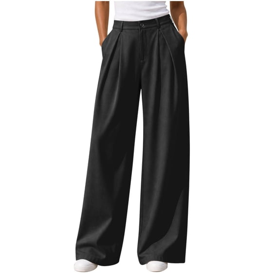 Solid Dress Slacks Baeitkot Women's Winter Fashion Casual Solid Color Button Zipper Pleated Loose Suit Pants