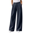 thumbnail image 1 of Solid Dress Slacks Baeitkot Women's Winter Fashion Casual Solid Color Button Zipper Pleated Loose Suit Pants, 1 of 7