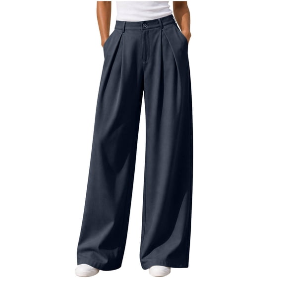 Solid Dress Slacks Baeitkot Women's Winter Fashion Casual Solid Color Button Zipper Pleated Loose Suit Pants
