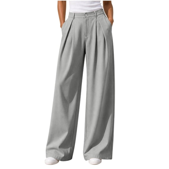 Solid Dress Slacks Baeitkot Women's Winter Fashion Casual Solid Color Button Zipper Pleated Loose Suit Pants