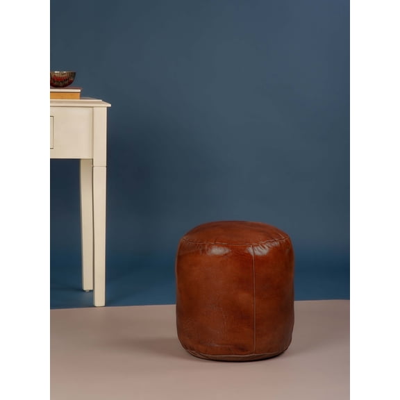 Solid Eco-Friendly Handmade Round Pouf 14"x14"x14" Brown Color BBBACPF12
