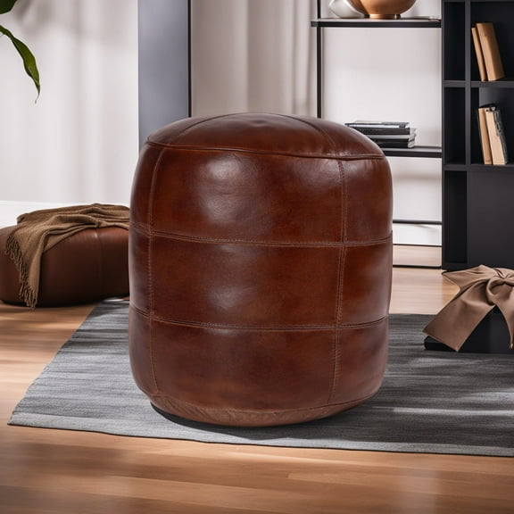 Solid Eco-Friendly Handmade Round Pouf 16"x16"x16" Brown Color BBBACPF43