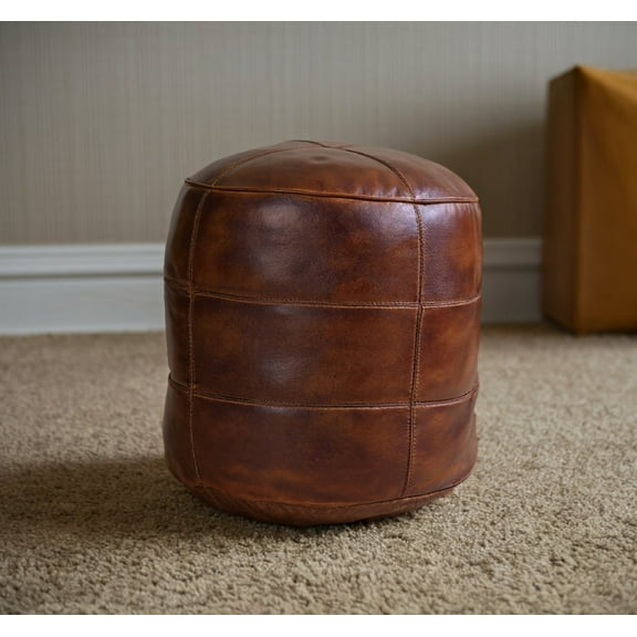 Solid Eco-Friendly Handmade Round Pouf 21"x21"x12" Brown Color BBBACPF43