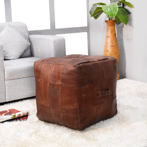Solid Handmade Eco-Friendly Leather Square 14'' x 14'' x 14'' Brown Pouf WABBBACPF25SC04C