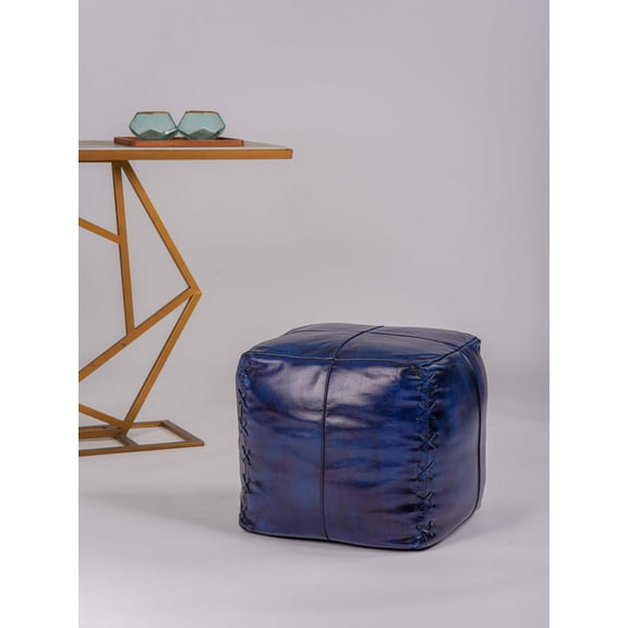 Solid Eco-Friendly Handmade Square Pouf 16"x16"x16" Vintage Blue Color BBBACPF37