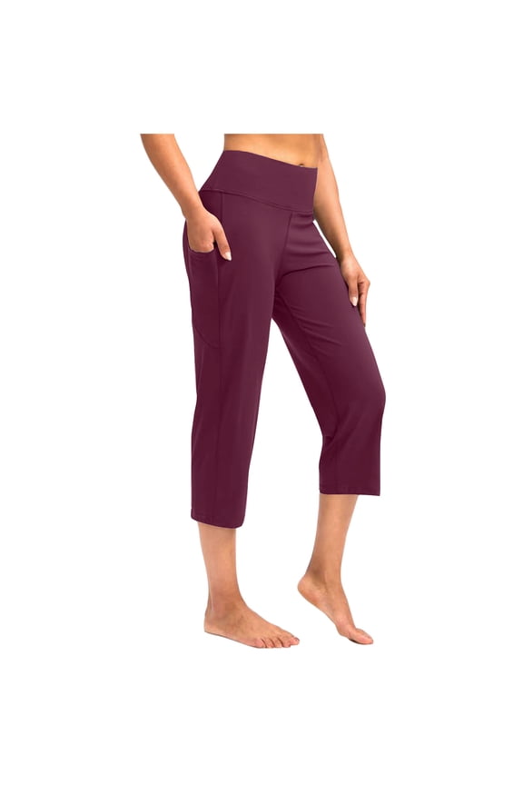 Solid Elastic Waist Pocket Cropped Pants Casual Stretchy Stylish Pants For Spring Summer Women's Clothing