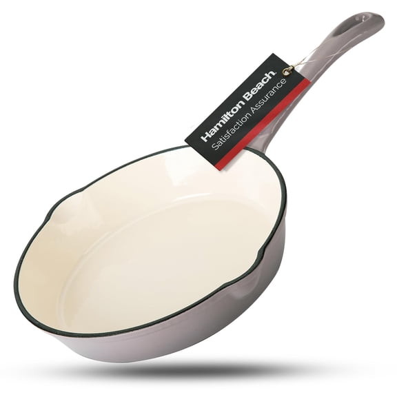 Solid Enameled Cast Iron Skillet Pan, White Porcelain Enamel Coated Interior Nonstick Frying Pan, Heavy-Duty All Cast Iron Construction Cookware 8 Inch Oven Safe Kitchen Skillet