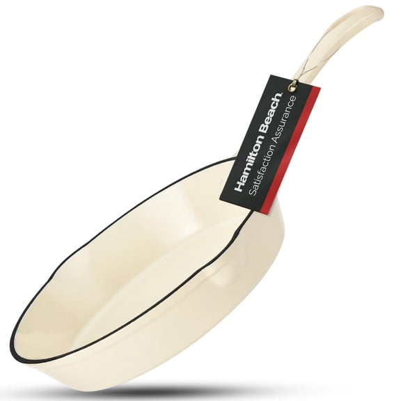 Solid Enameled Cast Iron Skillet Pan, White Porcelain Enamel Coated Interior Nonstick Frying Pan, Heavy-Duty All Cast Iron Construction Cookware 8 Inch Oven Safe Kitchen Skillet