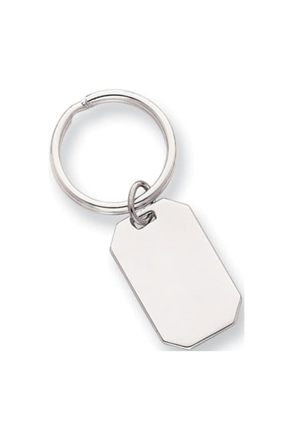 Solid Engravable Silver Plated and Rhodium Polished Rectangle Key Ring Jewelry Gifts for Men