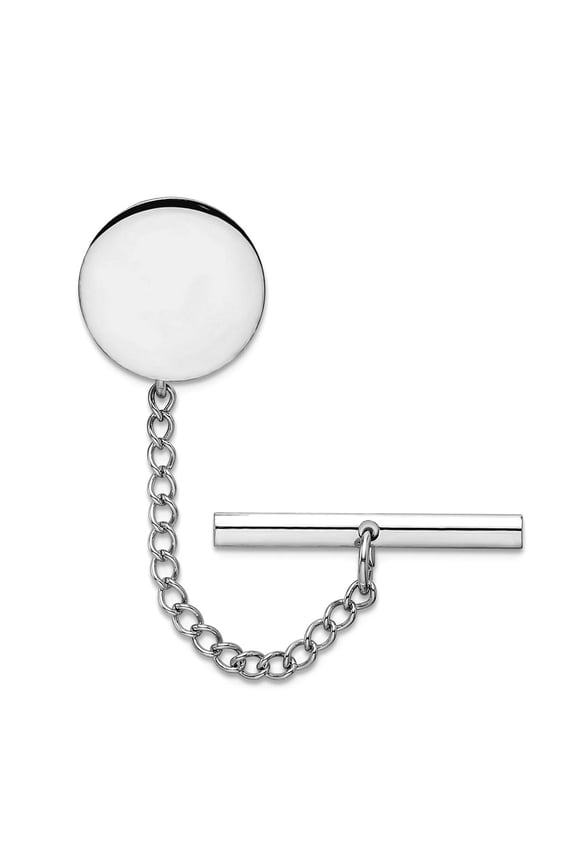Solid Engravable (front only) Rhodium Plated Round Polished Tie Tack 8x8mm Wide Tie Clip for Men
